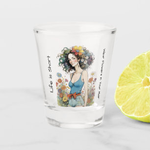 Verre A Shot Fille avec Fleurs sauvages dans ses cheveux