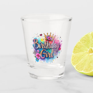 Verre A Shot Fille d'anniversaire florale arc-en-ciel