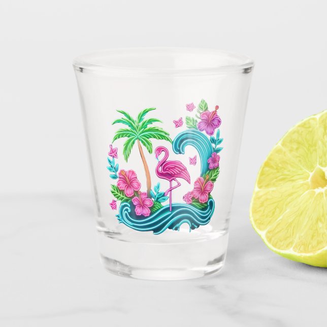 Verre A Shot Flamant rose de néon tropical (Devant)