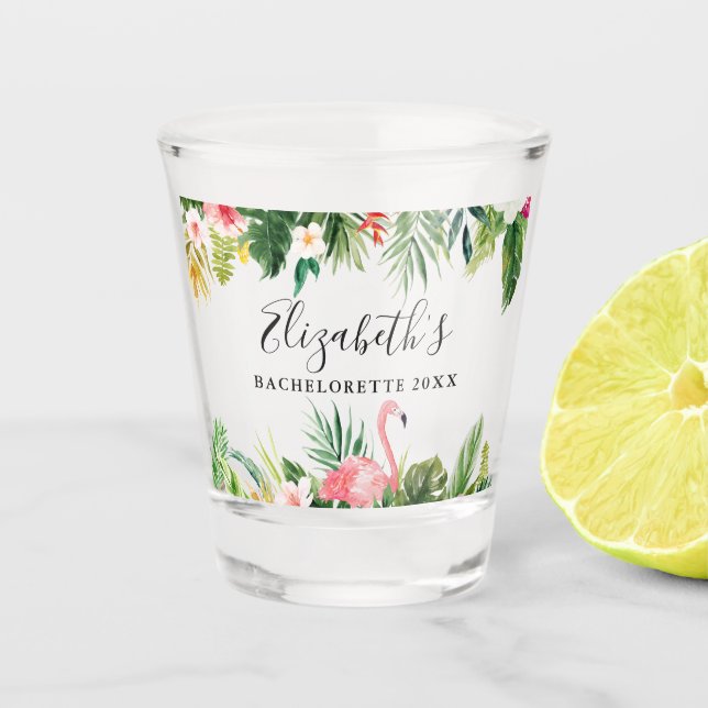 Verre A Shot Flamant rose floral tropical Bachelorette Party (Devant)