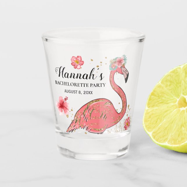Verre A Shot Flamant rose Parties scintillant or rose Bachelore (Devant)