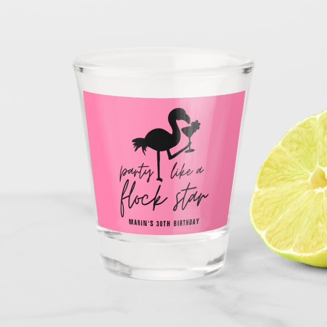 Verre A Shot Flamant rose rose Flock Star Plage tropicale Anniv (Devant)