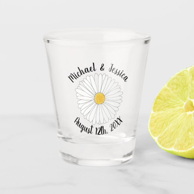 Verre A Shot Fleur Jardin Floral Jaune Blanc (Devant)