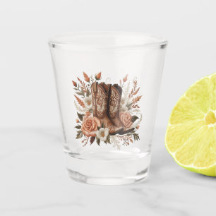 Verre A Shot Fleurs Country Western avec bottes de cowboy-