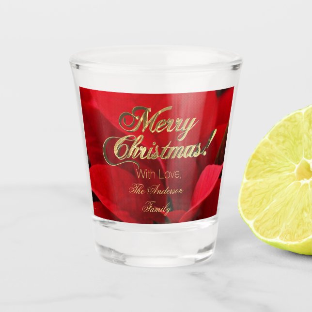 Verre A Shot Fleurs de Noël florales élégantes Poinsettia rouge (Devant)