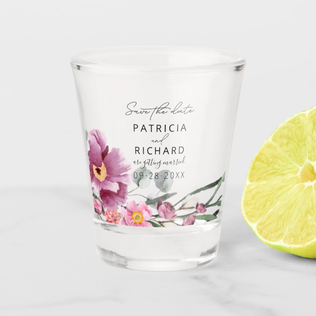 Verre A Shot Fleurs sauvages d'aquarelle mariage Enregistrer la (Devant)