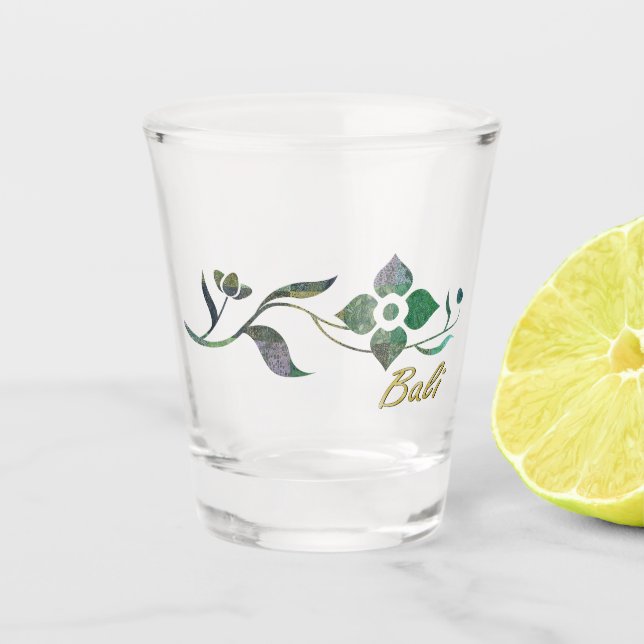 Verre A Shot Fleurs vertes de patchwork de batik (Devant)