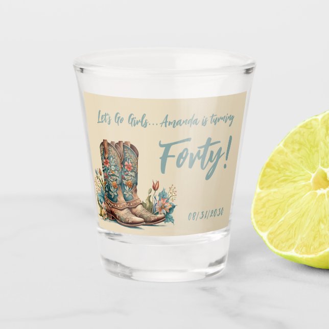 Verre A Shot Floral Boots Ouest Quarantième anniversaire (Devant)
