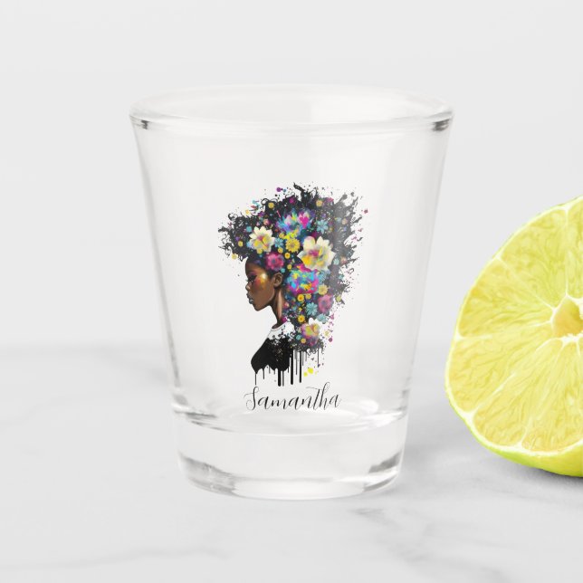 Verre A Shot Floral étincelante Africaine Américaine (Devant)