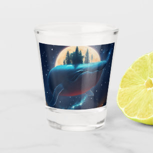 Verre A Shot Flying Humpback Baleine Lune Mer Lumière Forêts St