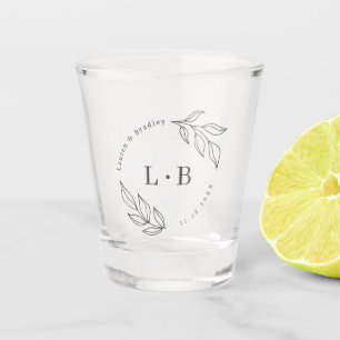 Verre A Shot Foliage moderne Couple Monogramme Mariage Faveur