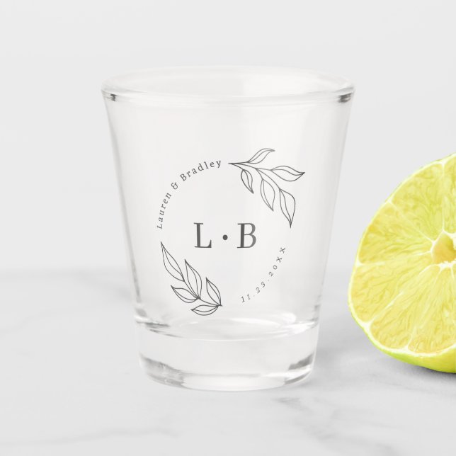 Verre A Shot Foliage moderne Couple Monogramme Mariage Faveur (Devant)