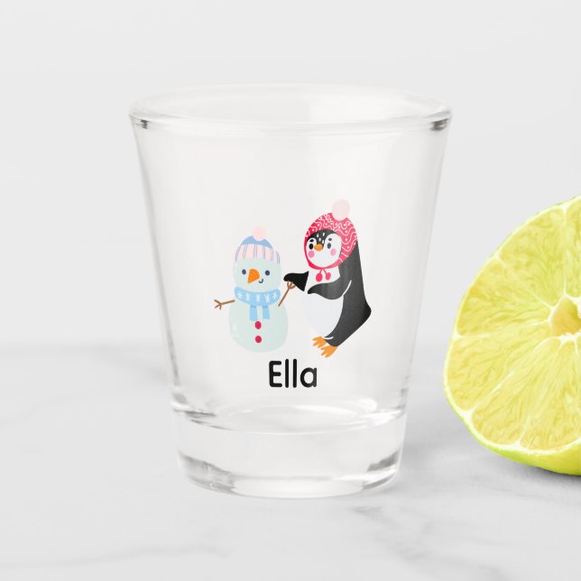 Verre A Shot Frosty le bonhomme de neige et le pingouin (Devant)