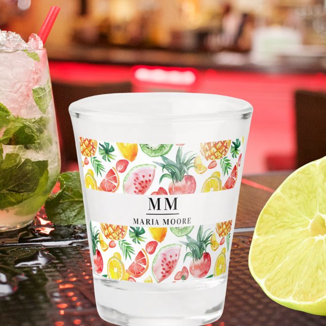Verre A Shot Fruit ananas pastèques monogramme initiales nom (Créateur téléchargé)