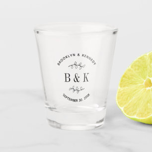Verre A Shot Fun Monogramme Floral Botanique Mariage Nom du cou