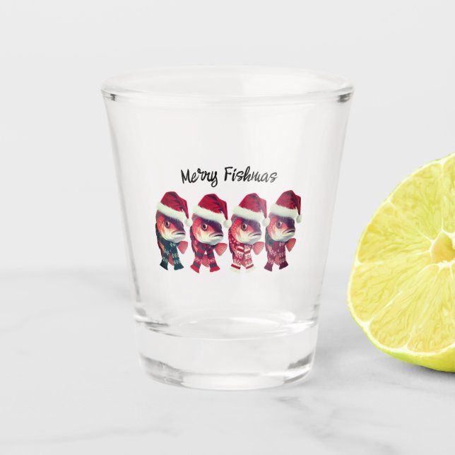 Verre A Shot Funky Merry Fishmas de Noël Pêche (Devant)