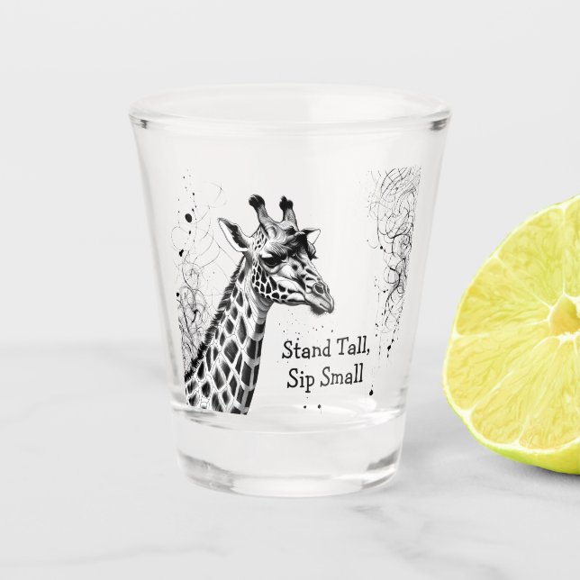 Verre A Shot Funny Giraffe Noir Blanc Encre Personnalisée (Devant)