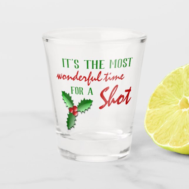 Verre A Shot Funny Holly Jolly Red Berries Feuilles verts (Devant)