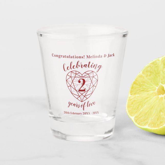 Verre A Shot Garnet 2e anniversaire Mariage aperçu coeur (Devant)