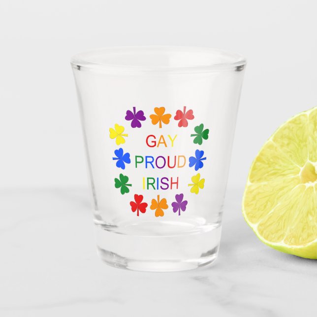 Verre A Shot Gay Fier Irlandais LGBT Rainbow Shamrocks (Devant)