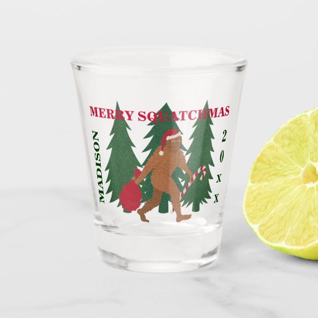 Verre A Shot Geek drôle de Noël de Père Noël Squatch (Devant)