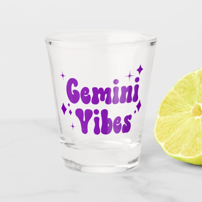 Verre A Shot Gemini Vibes Zodiac Astrologie Violet Étoiles (Devant)