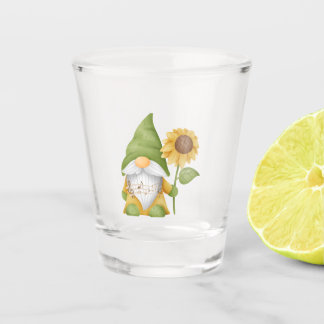 Verre A Shot Gnome holding a Sunflower on a