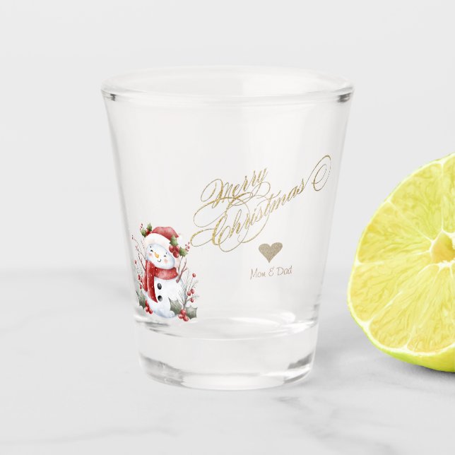 Verre A Shot Gold Parties scintillant Heart Snowman (Devant)
