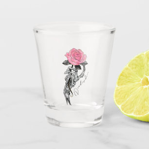 Verre A Shot Goth Squelette Main Avec Rose Rose Rose   Décès à 
