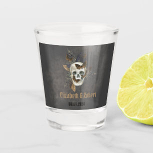 Verre A Shot Gothique Floral Mariage papillons crâne