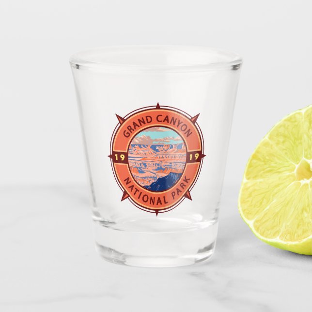 Verre A Shot Grand Canyon Parc national Emblem Retro Compass (Devant)