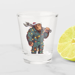Verre A Shot Grand Mécanicien Bigfoot Sasquatch Noël Col Bleu