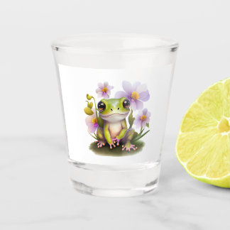 Verre A Shot Grenouille mignonne en fleurs