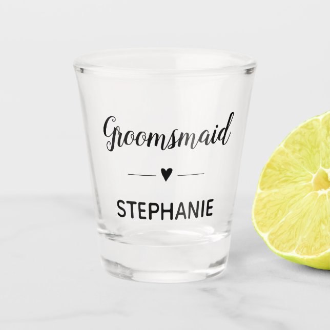 Verre A Shot Groomsmaid Mariage Monogramme Script noir (Devant)