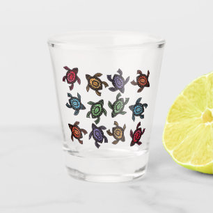 Verre A Shot Group of Colorful Turtles Tribal Type Markings