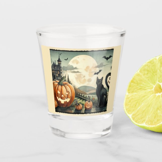 Verre A Shot Halloween/Automne/Automne/citrouille/chat (Devant)