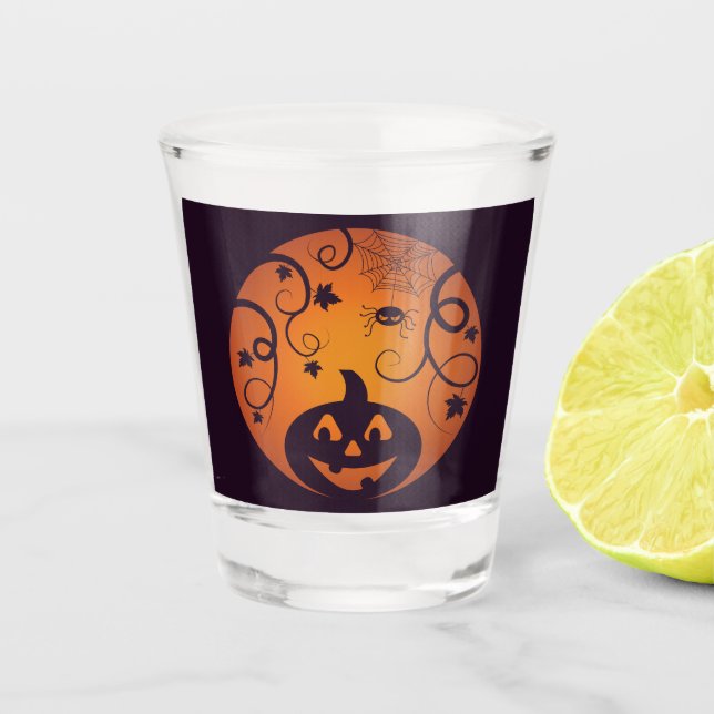 Verre A Shot Halloween Jack-o'-lantern citrouille visage et ara (Devant)