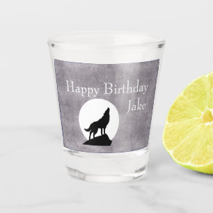 Verre A Shot Howling Wolf Silhouette Anniversaire personnalisab