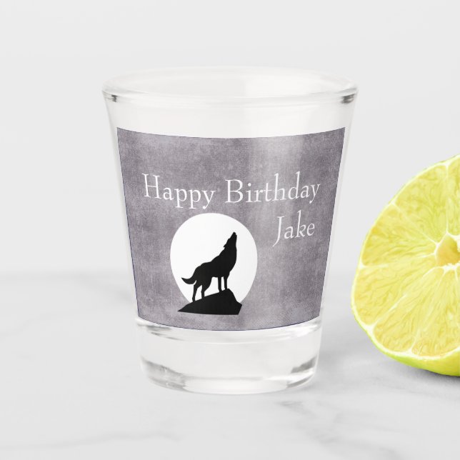 Verre A Shot Howling Wolf Silhouette Anniversaire personnalisab (Devant)