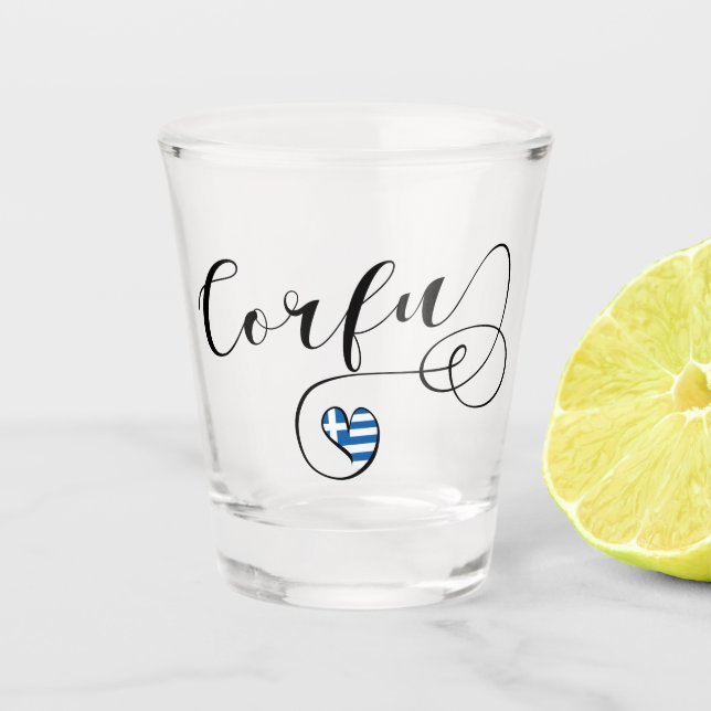 Verre A Shot I Heart Corfu, drapeau grec, Kerkyra (Devant)