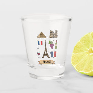 Verre A Shot Icônes Symboles Nationaux France Voyage Rétro
