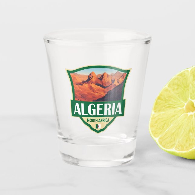 Verre A Shot Illustration Algérie Insigne rétro (Devant)