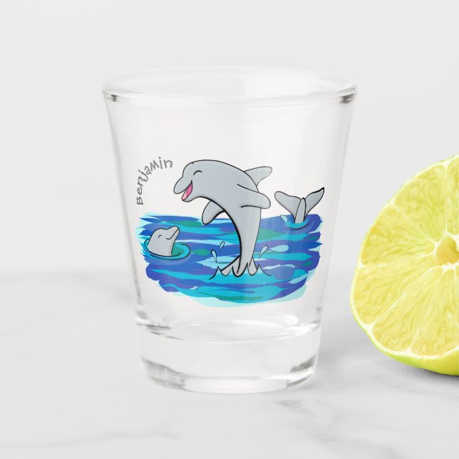 Verre A Shot Illustration de dauphins heureux adorables (Devant)