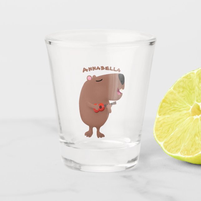 Verre A Shot Illustration de dessin animé de capybara ukulele (Devant)