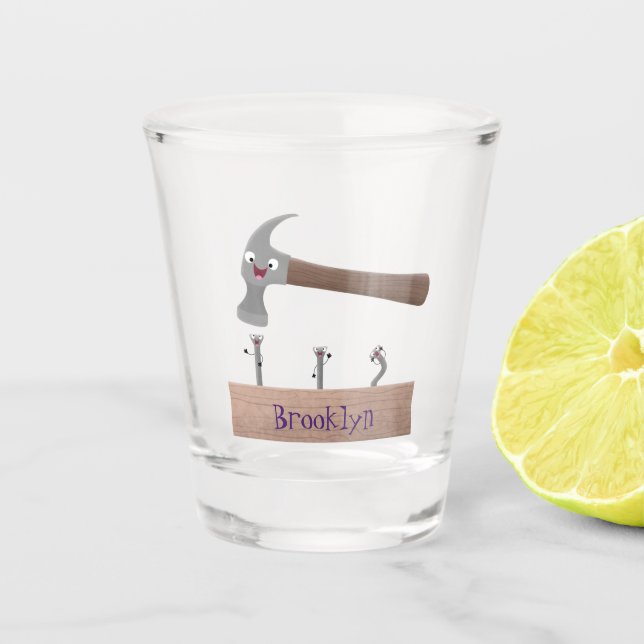 Verre A Shot Illustration de dessin mignon, marteau et ongles (Devant)