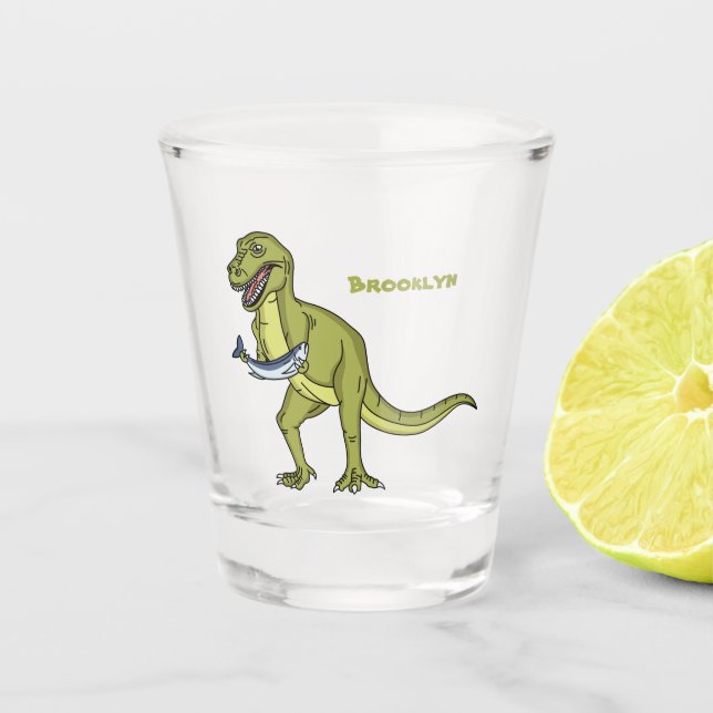 Verre A Shot Illustration de dinosaure T rex drôle (Devant)