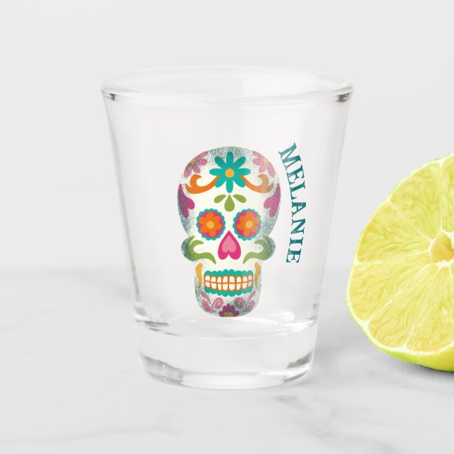 Verre A Shot Illustration des crânes de sucre personnalisées (Devant)