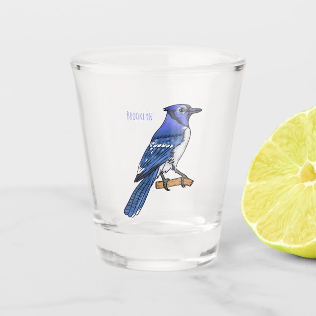Verre A Shot Illustration d'oiseau de jay bleu (Devant)