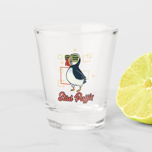Verre A Shot Illustration d'oiseaux marins de Puffin Stud (Devant)