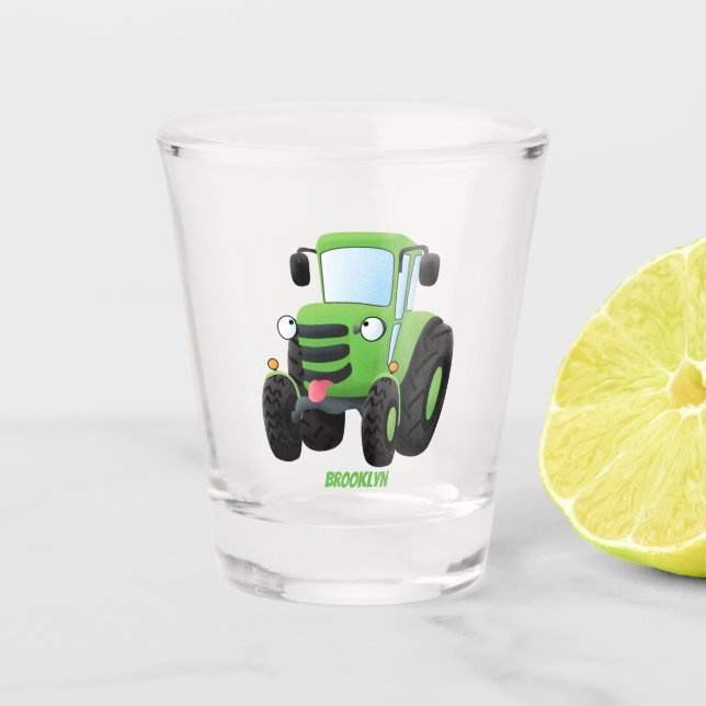 Verre A Shot Illustration du joli joyeux tracteur agricole vert (Devant)